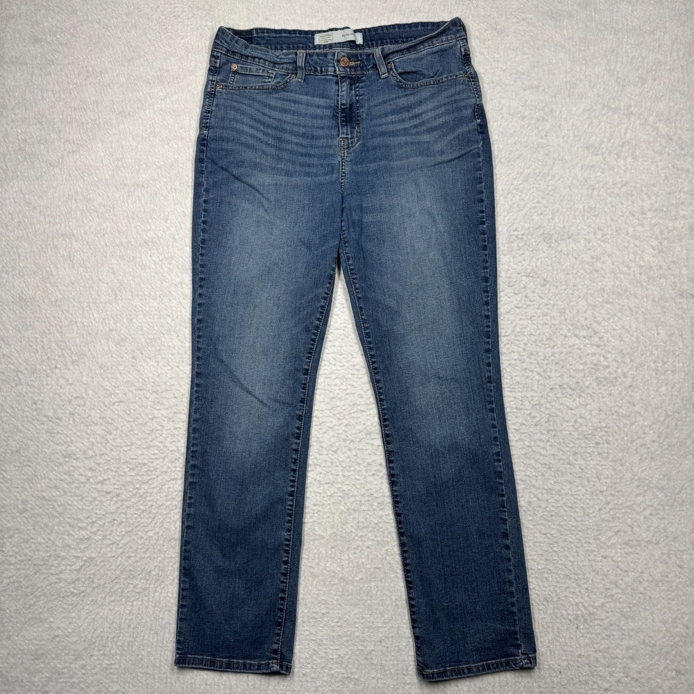 Levi Strauss Signature Mid-Rise Straight Blue Denim Pants Jeans Women's 14 32x27